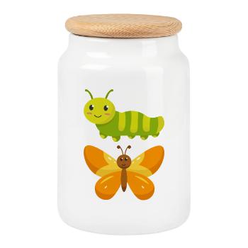 De la chenille au papillon - Boîte à biscuits avec couvercle en bois - blanc - Devant