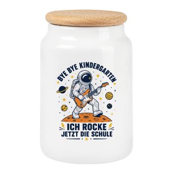 Einschulung Astronaut Gitarre Shirt - Keksdose mit Holzdeckel - Weiß - Vorne