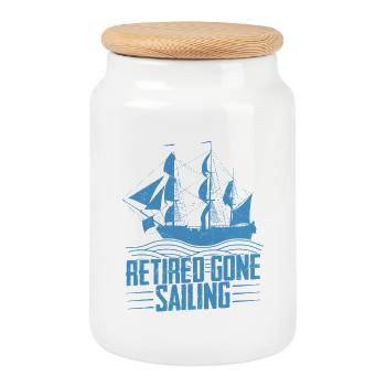 Retired Gone Sailing Sailor Sail Captain - Cookie Jar with Wooden Lid - white - Front