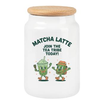 Matcha Latte Join The Tea Tribe Today Matcha Lover - Cookie Jar with Wooden Lid - white - Front