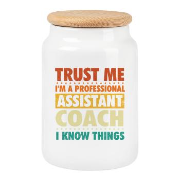 Professional Assistant Coach Tennis Humor - Cookie Jar with Wooden Lid - white - Front