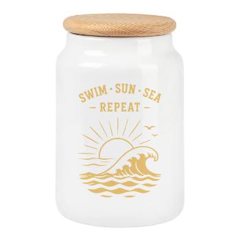 Swim Sun Sea Repeat Summer Waves Ocean - Cookie Jar with Wooden Lid - white - Front