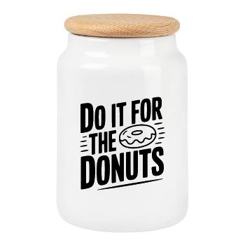 Faites-le pour les beignets - Boîte à biscuits avec couvercle en bois - blanc - Devant