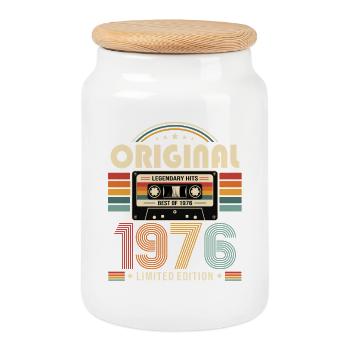 50. Geburtstag Geschenk Mann Kassette Best of 1976 - Keksdose mit Holzdeckel - Weiß - Vorne