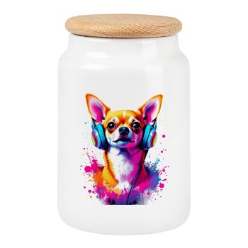 Chihuahua avec un casque - Boîte à biscuits avec couvercle en bois - blanc - Devant