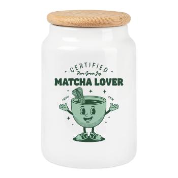Certified Matcha Lover Pure Green Joy Tea Energy - Cookie Jar with Wooden Lid - white - Front