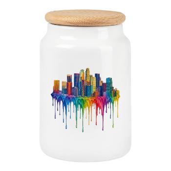 Los Angeles California Dripping Art - Cookie Jar with Wooden Lid - white - Front