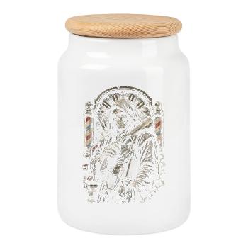 Barber Barbier - Boîte à biscuits avec couvercle en bois - blanc - Devant