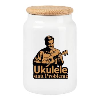 Ukulélé au lieu de problèmes, drôle de disant de ukulélé - Boîte à biscuits avec couvercle en bois - blanc - Devant