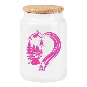 Heart Mountains Camping Nature Adventure - Cookie Jar with Wooden Lid - white - Front