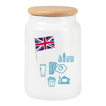 EXANGLIA (Blue + White Text) - Cookie Jar with Wooden Lid - white - Front