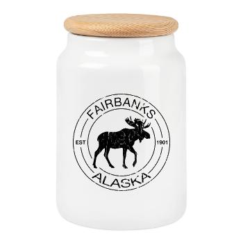 Fairbanks Alaska Moose Retro Vintage - Cookie Jar with Wooden Lid - white - Front