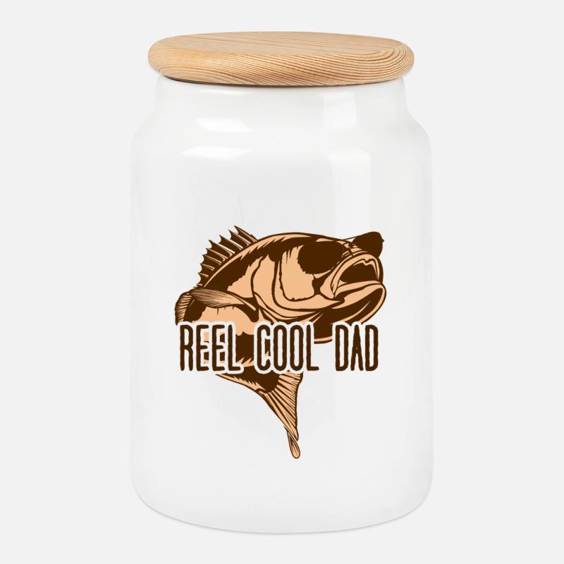 Reel Cool Dad – Meilleur Papa Pêcheur - Boîte à biscuits avec couvercle en bois - blanc