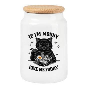 Atmospheric Cat Ramen Illustration Hungry - Cookie Jar with Wooden Lid - white - Front
