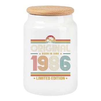 Cadeau du 40e anniversaire Millésime de juin 1986 - Boîte à biscuits avec couvercle en bois - blanc - Devant