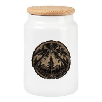 Moonlit Forest Circle - Cookie Jar with Wooden Lid - white - Front