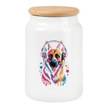 German Shepherd - Cookie Jar with Wooden Lid - white - Front