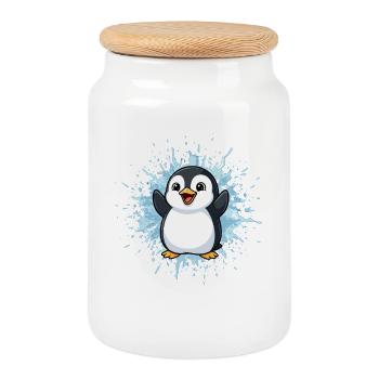 Pingu Splash Blue - Boîte à biscuits avec couvercle en bois - blanc - Devant