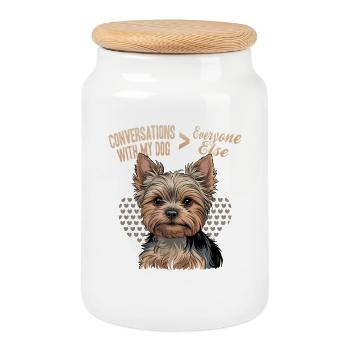 Yorkshire Terrier Yorkshire Race de chien Yorkshire - Boîte à biscuits avec couvercle en bois - blanc - Devant
