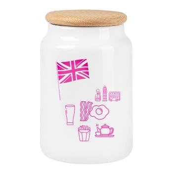EXANGLIA (Pink + Weißer Text) - Keksdose mit Holzdeckel - Weiß - Vorne