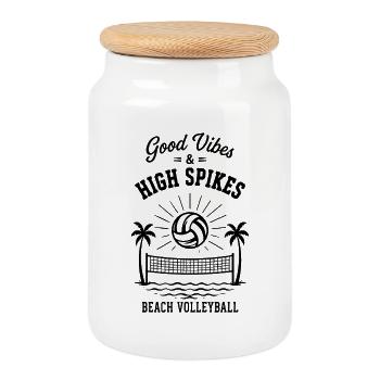 G Vibes & High Spikes Beach Volley-volley - Boîte à biscuits avec couvercle en bois - blanc - Devant