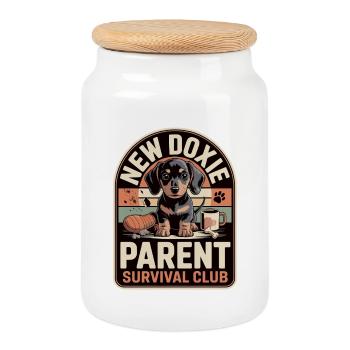 Dachshund Survival Club - Cookie Jar with Wooden Lid - white - Front