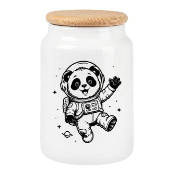 Astronaut Panda Space Waving Adventure - Cookie Jar with Wooden Lid - white - Front
