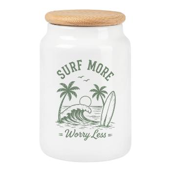 Surfez plus, inquiétez-vous, moins de vagues de vacances d’été - Boîte à biscuits avec couvercle en bois - blanc - Devant