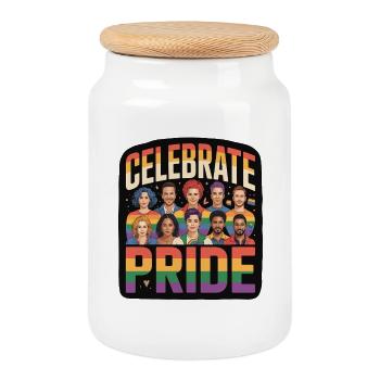 Célébrez la Fierté Arc-en-ciel LGBTQ - Boîte à biscuits avec couvercle en bois - blanc - Devant