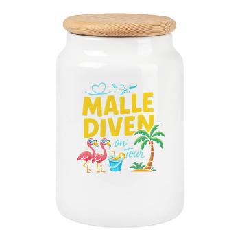 Malle Divas On Tour Women's Flamingo Mallorca Party - Cookie Jar with Wooden Lid - white - Front