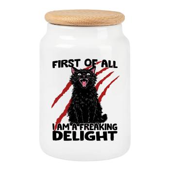 Gobelin Fashion Chat Chat Noir Agressif Zoomie - Boîte à biscuits avec couvercle en bois - blanc - Devant