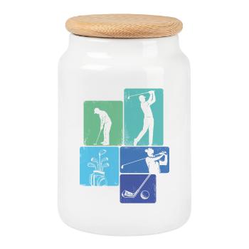 Scenic Golf Course Fairway Lover Style - Cookie Jar with Wooden Lid - white - Front