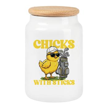 Chicks With Sticks Women Golf Humor - Cookie Jar with Wooden Lid - white - Front