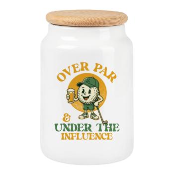 Over Par Under Influence Golf Beer Humor - Cookie Jar with Wooden Lid - white - Front