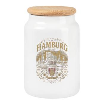 Hamburg Vintage Hafencrest Illustration - Keksdose mit Holzdeckel - Weiß - Vorne