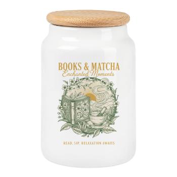 Bücher und verzauberte Matcha-Momente Grüner Tee - Keksdose mit Holzdeckel - Weiß - Vorne