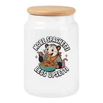 More spaghetti, less trouble, possum children's splits - Cookie Jar with Wooden Lid - white - Front