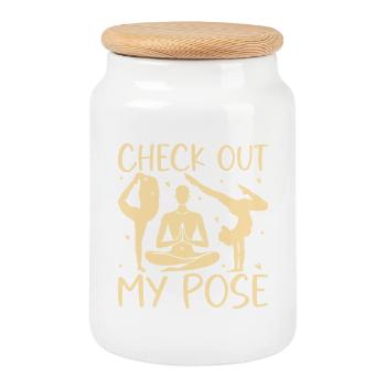 Yoga Check Out My Pose Funny Yoga - Cookie Jar with Wooden Lid - white - Front