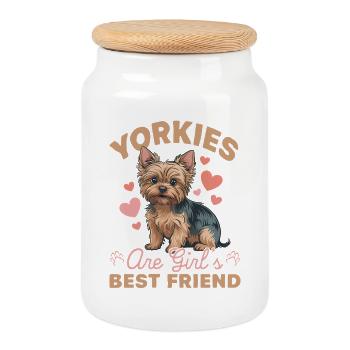 Yorkshire Terrier Yorkie Dog Breed - Cookie Jar with Wooden Lid - white - Front