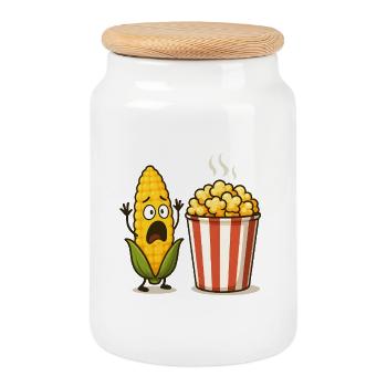 Schockiertes Mais-Popcorn - Keksdose mit Holzdeckel - Weiß - Vorne