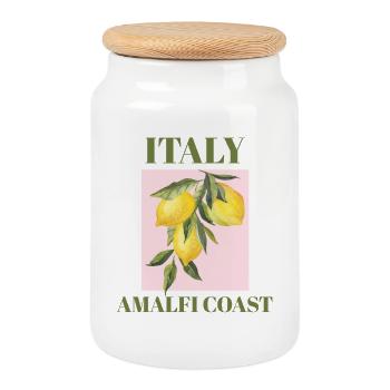 Italy Amalfi Coast Vacation Beach Lemons Fashion - Cookie Jar with Wooden Lid - white - Front