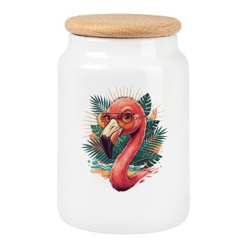 Flamingo Tropical Sunglasses - Cookie Jar with Wooden Lid - white - Front