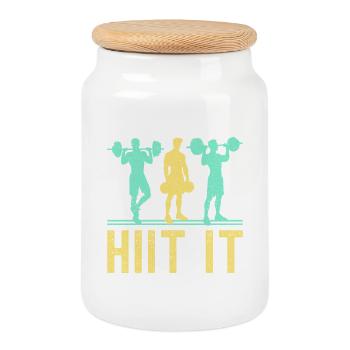 Fitness Fanatics Hiit It Calisthenics Gym - Boîte à biscuits avec couvercle en bois - blanc - Devant