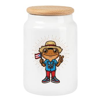 Coqui-Frosch puerto-ricanische Puerto Rico-Flagge - Keksdose mit Holzdeckel - Weiß - Vorne