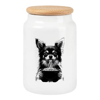 Le chihuahua mange du ramen - Boîte à biscuits avec couvercle en bois - blanc - Devant