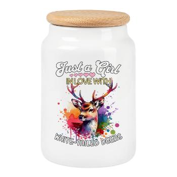 Cerf de Virginie Femelle Cerf de Virginie - Boîte à biscuits avec couvercle en bois - blanc - Devant