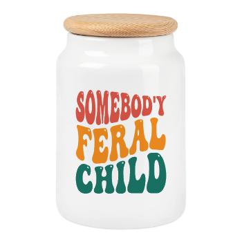 Faute de frappe rétro sur Wild Child - Boîte à biscuits avec couvercle en bois - blanc - Devant