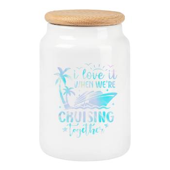 Cruising Together Palms & Yacht - Cookie Jar with Wooden Lid - white - Front