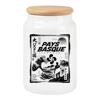 Pays Basque Surf Culture Vintage Japonais - Boîte à biscuits avec couvercle en bois - blanc - Devant