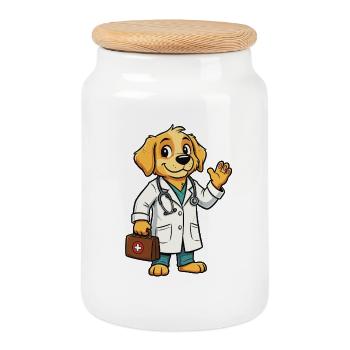 Tierarzt Hund Cartoon - Keksdose mit Holzdeckel - Weiß - Vorne